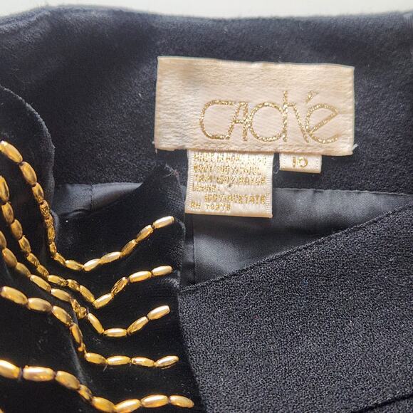 Vintage Caché Gold Beaded Embellished Wool Mini Pencil Black Skirt 10 - Picture 5 of 9